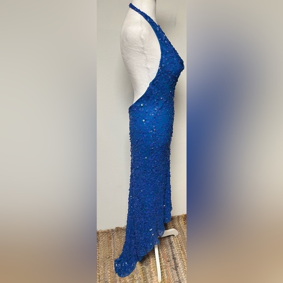 Scala Blue Sequin Halter Gown XL – Silk Blend, Evening Gown Dress NWT - Picture 4 of 7